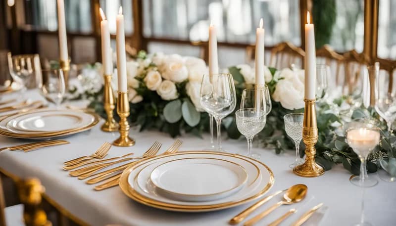 An elegant private event table set with white linen, crystal, and candlelight.